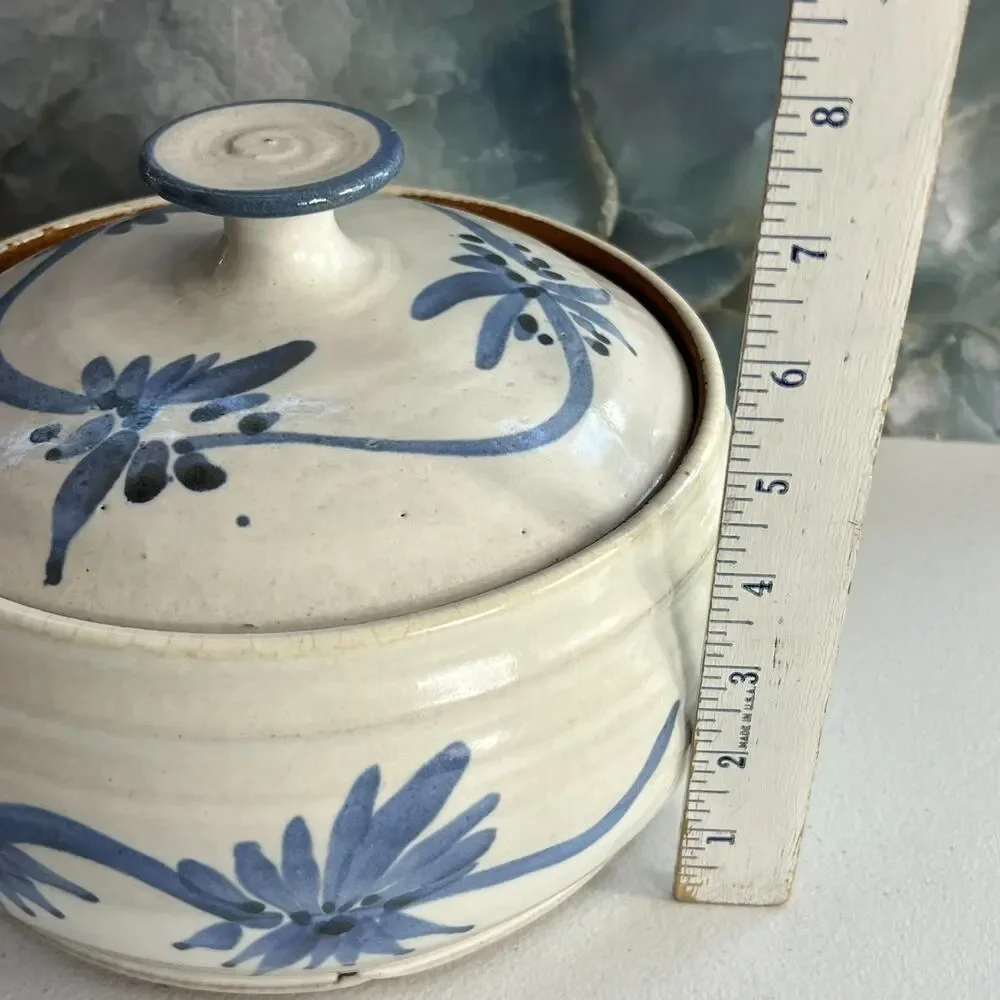 Vintage Floral Handmade Stoneware Pottery Veggie Rice Cooker